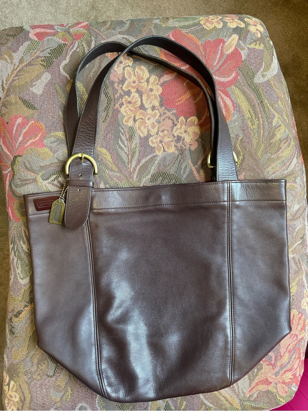 Coach Dark Brown Leather Shoulder Tote with Gold Hardware